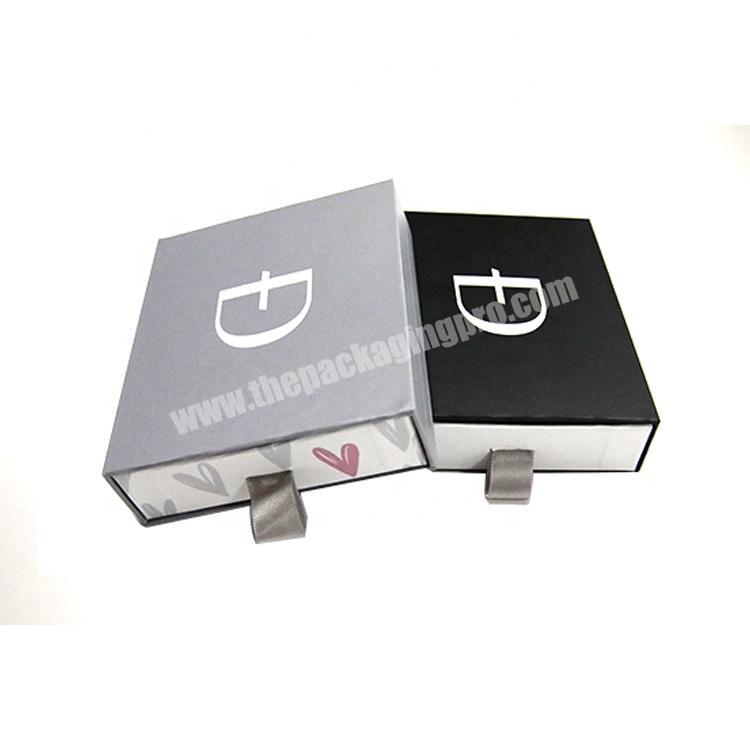 Luxury custom logo rigid cardboard drawer packaging jewelry gift box with velvet insert