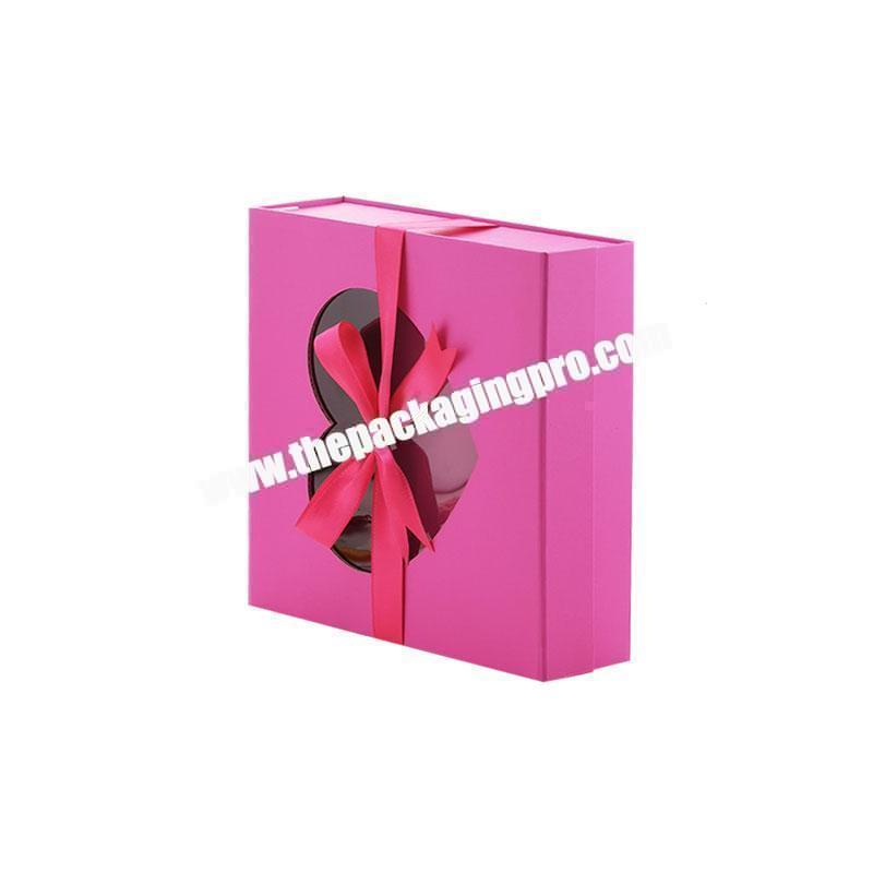 Luxury custom pink foldable magnetic closure folding gift box with window