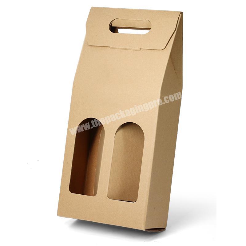 Luxury Custom Printed 2 Bottle Cardboard Kraft Paper Corrugated Wine Box With Die Cut Handle