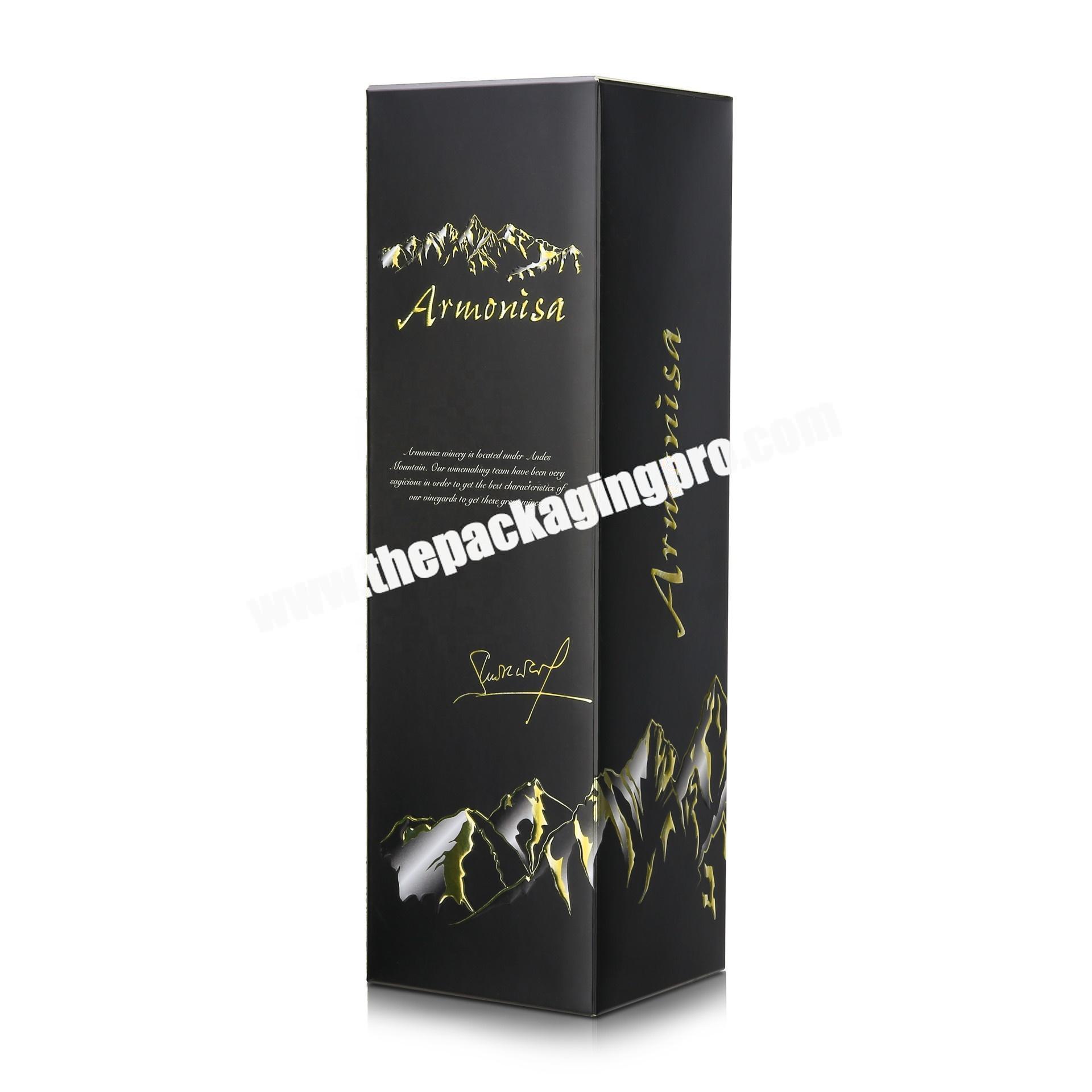 Luxury Custom Printing Cardboard Paper Box Black Embossed Spot UV Gift Box Premium Black Rectangular Wine Packaging Box
