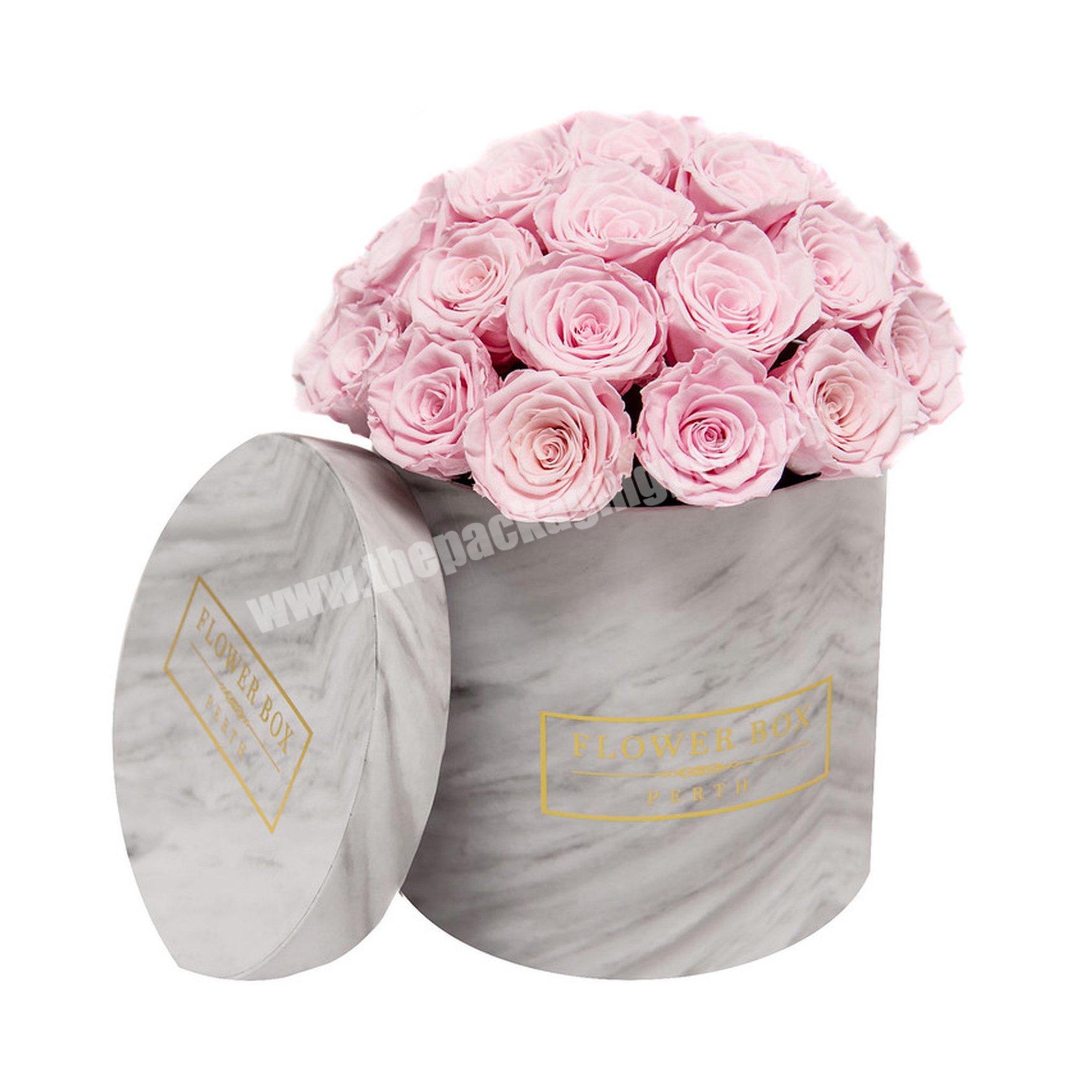 Luxury custom printing cardboard rigid square round marble flower gift box rose packaging box