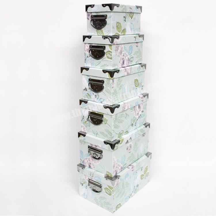 luxury custom printing packing box Floral Print Family Storage Paper Box with Lids set of 6