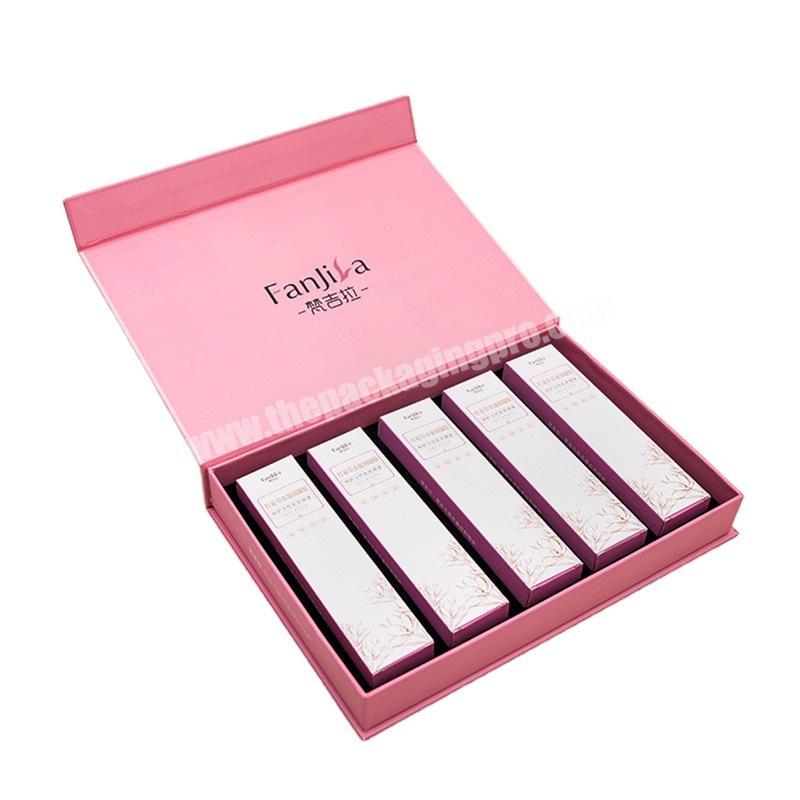Luxury custom rigid magnetic gift box lipstick packaging full color printing lip glaze eyebrow pencil cosmetic series set