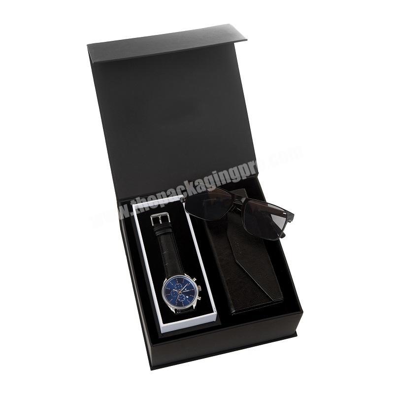 Luxury  Custom Size Flap Top Magnetic Closure Rigid Cardboard Packaging Watch Gift Set Boxes