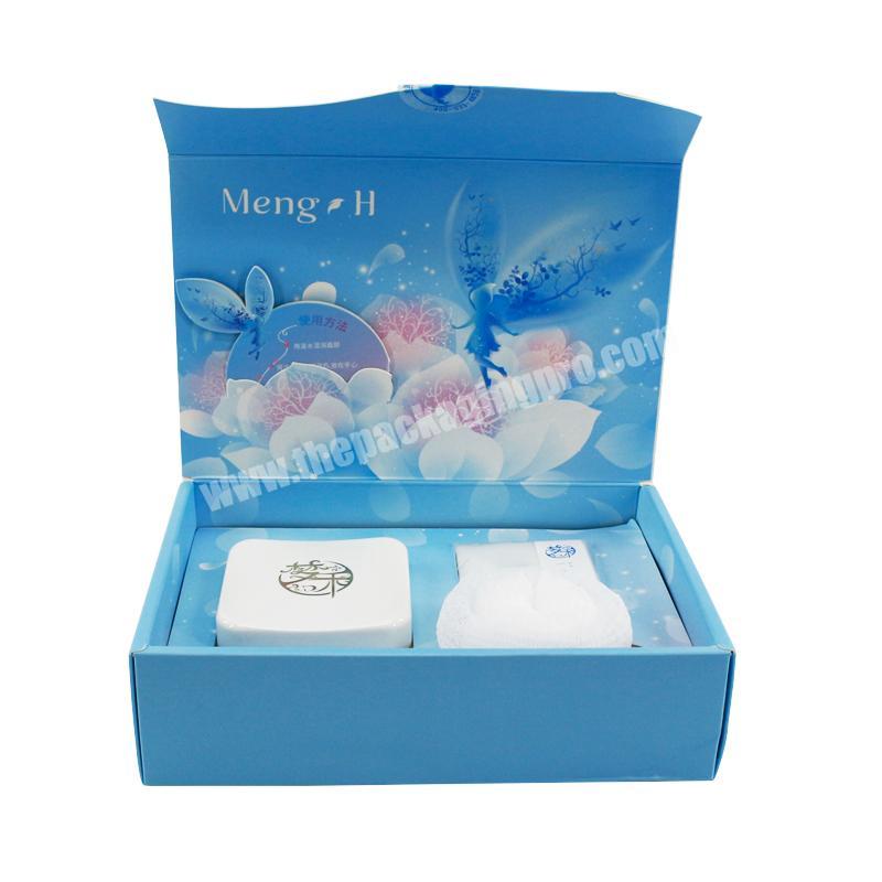 Luxury Customized Blue Flip Top Rigid Magnetic Gift Skin Care Cardboard Packaging Box for Soap