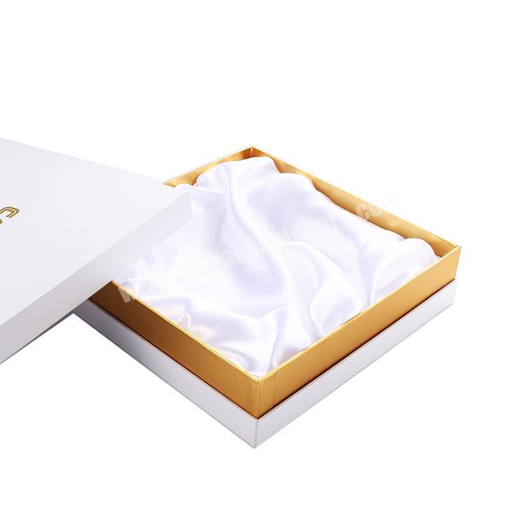 Luxury customized gold foil apparel shirt packaging box white cardboard lid and base clothing packaging box with satin silk