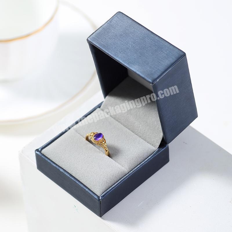 Luxury customized  rigid PU leather blue plastic jewelry packaging paper box with pillow  for ring bracelet packaging box