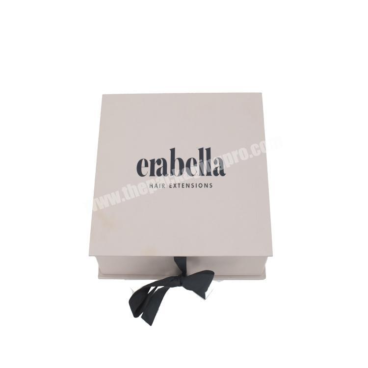 Luxury design cardboard magnetic folding box packaging with black ribbon
