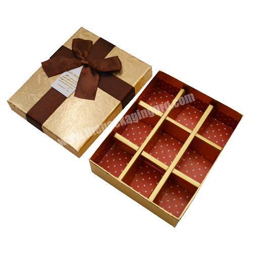 Luxury Design Custom Logo Printed Rigid Cardboard Packaging Lid And Base Golden Paper Candy Chocolate Gift Box With Ribbon Bow