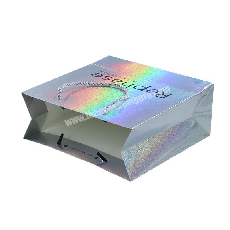 Luxury design high quality Europe standard custom make up packaging tote paper holographic bag for gift