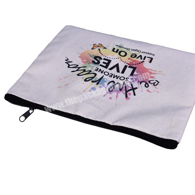 Luxury design printed cosmetic canvas tote bag pocket with zipper closure