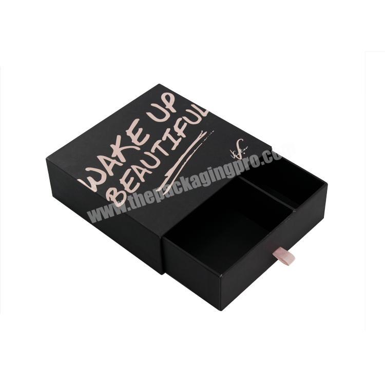 Luxury drawer Black Gift Box Cosmetics Sliding drawer gift box for wholesale with paper partitions