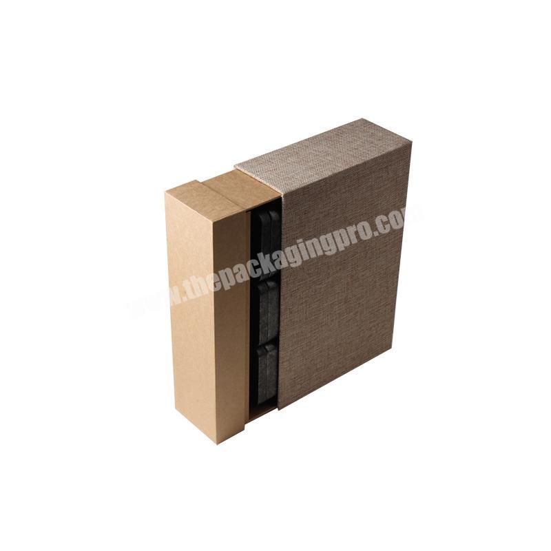 Luxury Elegant Design Canvas Linen Custom Logo Cardboard Slide Open Drawer Packaging Box