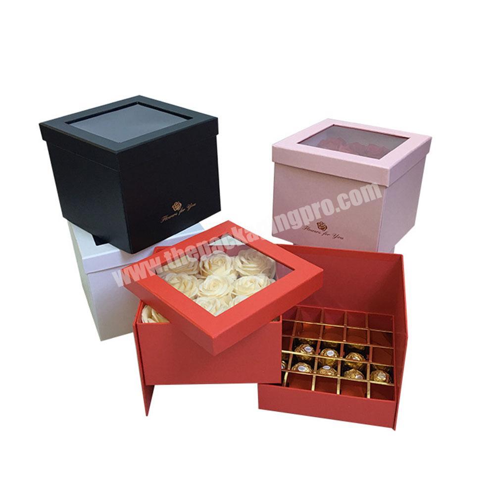 Luxury Fancy Double Rotating Chocolate Flower Gift Box Packaging With PVC Window