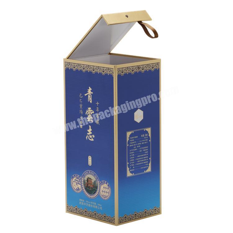 Luxury Fashion Lid Open Paper Box with EVA Tray & Ribbon For  WineLiquor