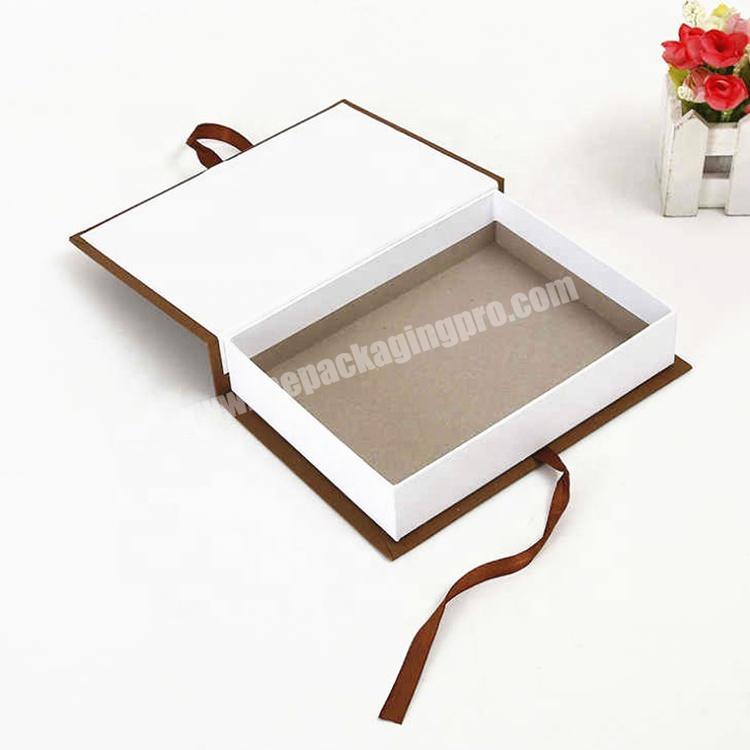 Luxury Flat Pack Cardboard Paper Box Ribbon Closures Book Shaped Foldable Packaging Gift Boxes
