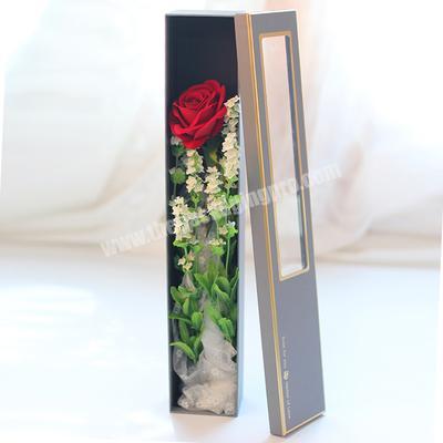 Luxury flower packaging box single rose gift paper packaging box with clear window