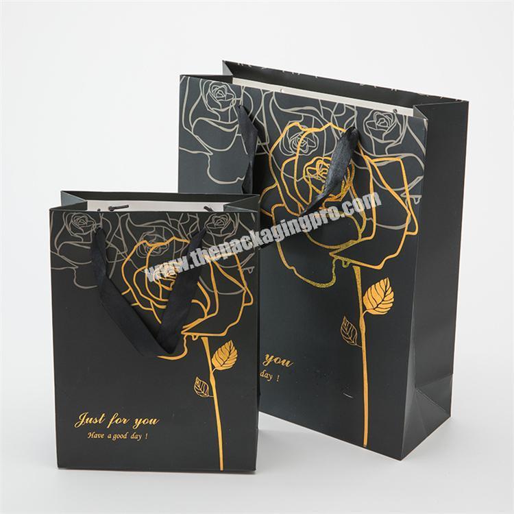 Luxury Foil Glitter Custom Logo Print Shopping Rose Gold Paper Gift Bag with Handles