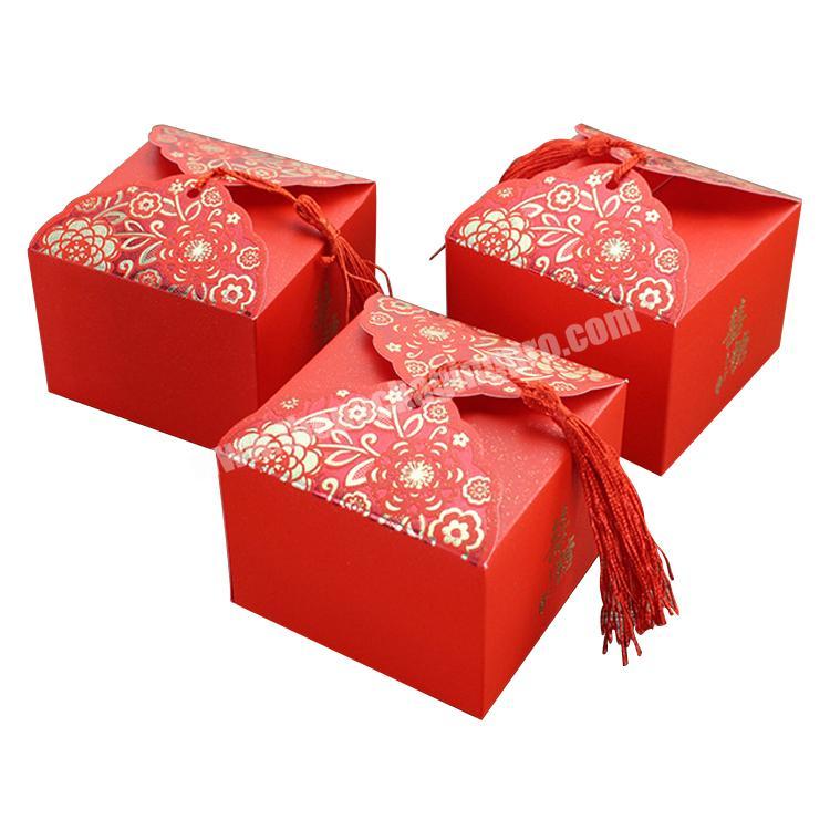 Luxury foil stamping tassels decoration foldable candy cage favour box