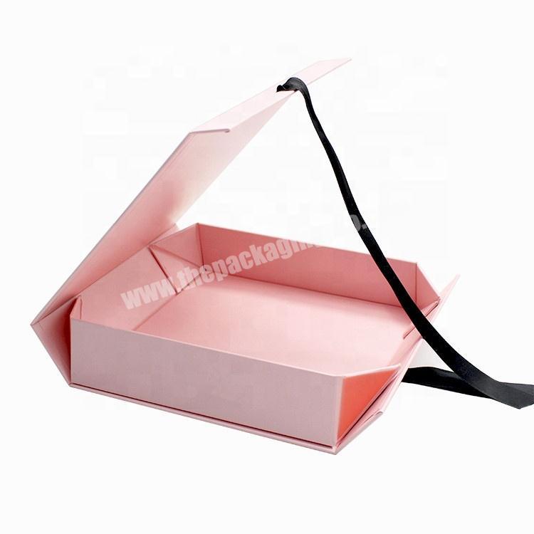 luxury foldable cardboard folding gift boxes with ribbon closure flat gift box