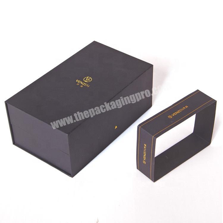 luxury  foldable cardboard gift box with sleeve skincare magnetic black packaging