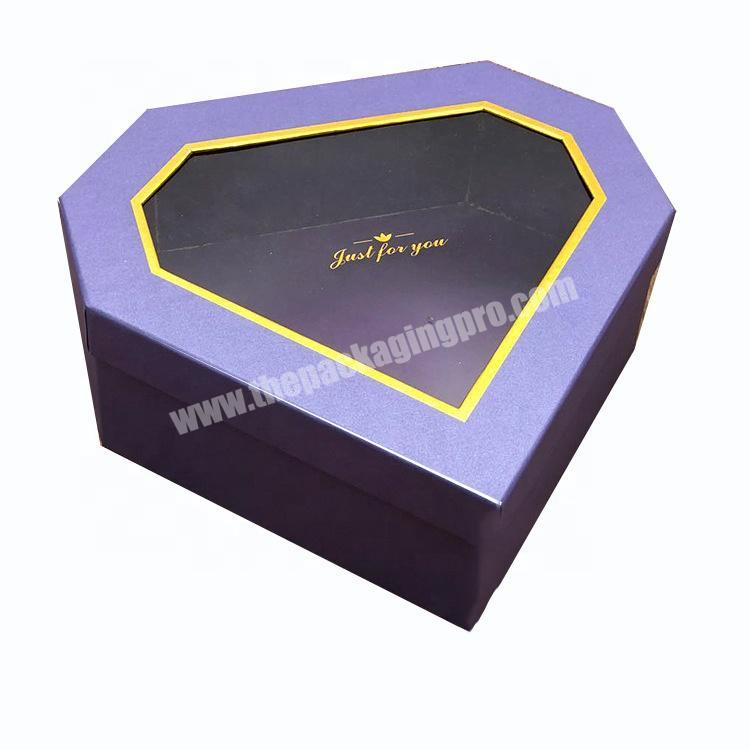 Luxury gift flower heart shape clear window cardboard packaging box with lid