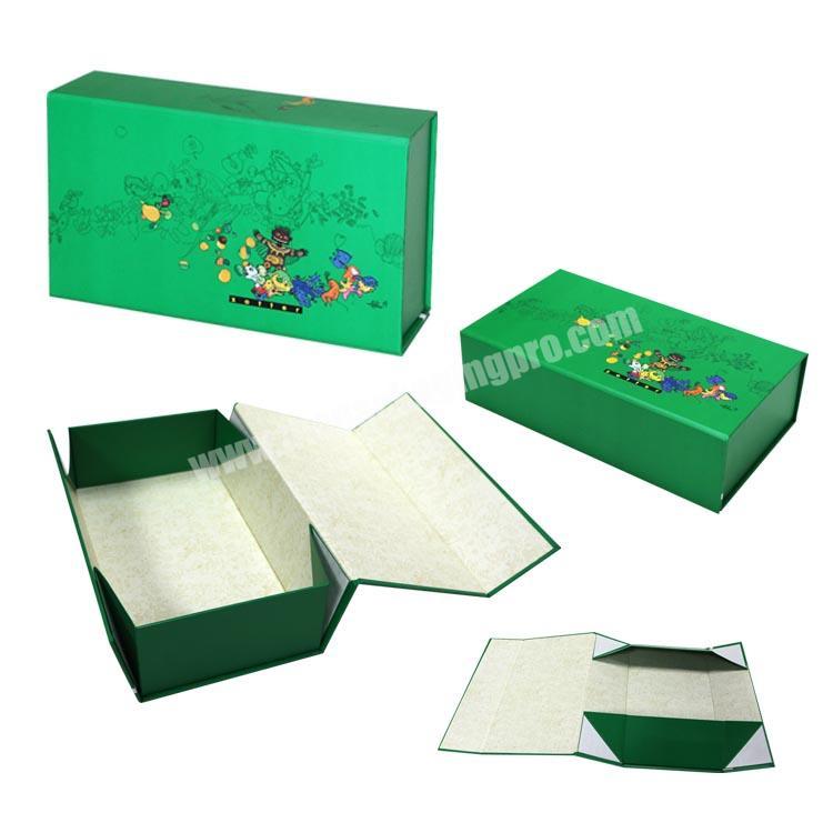 Luxury green rigid folding gift box foldable box cosmetics packaging paper box