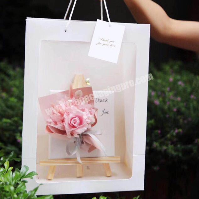 Luxury handbag box pvc window transparent flower box white valentine's day rose gift box Holiday gift bag