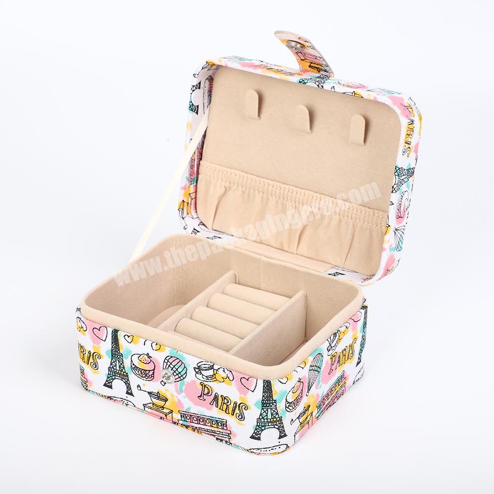 Luxury handmade Small Travel Jewelry Box for Lady Organizer Display Storage Case for Rings Earrings Necklace Zipper Closure