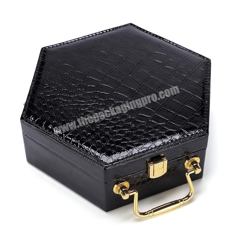 Luxury hexagonal cardboard crocodile leather belt gift packaging boxes with handle