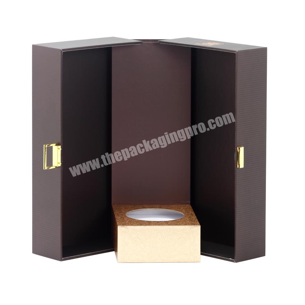 Luxury High-end Double Gates Rigid Paper Box with EVA Tray and Metal Button for Whisky &  Champagne