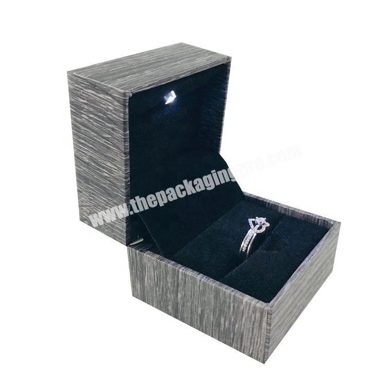 luxury high-end wood grain paper wrapped strong jewellery ring box with lighting and velvet lining