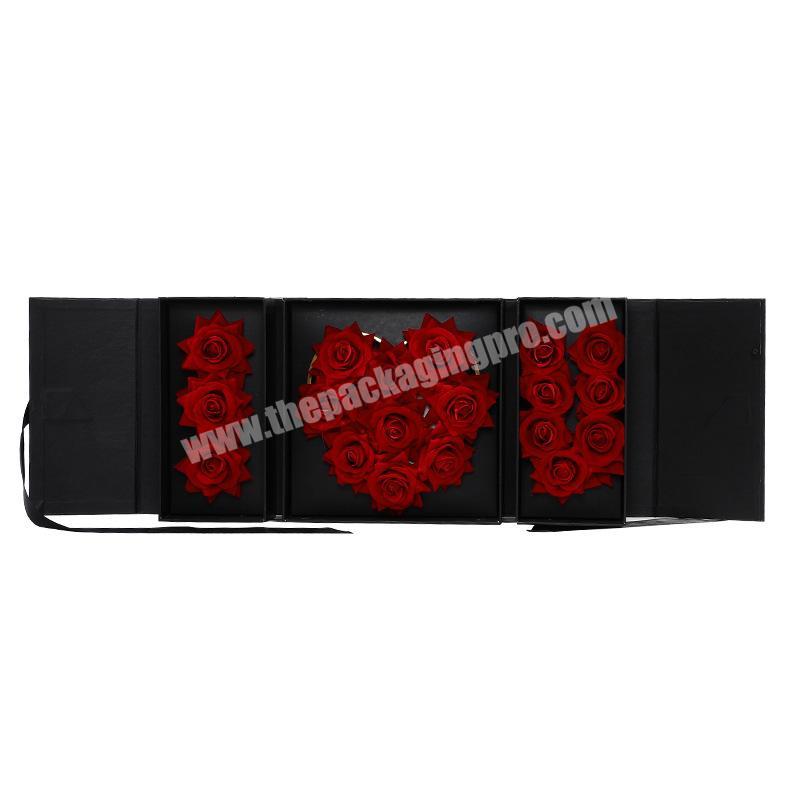 Luxury High Quality Large I Love You Black Round Lovely Flower Gift Box Packaging With Ribbon Handle