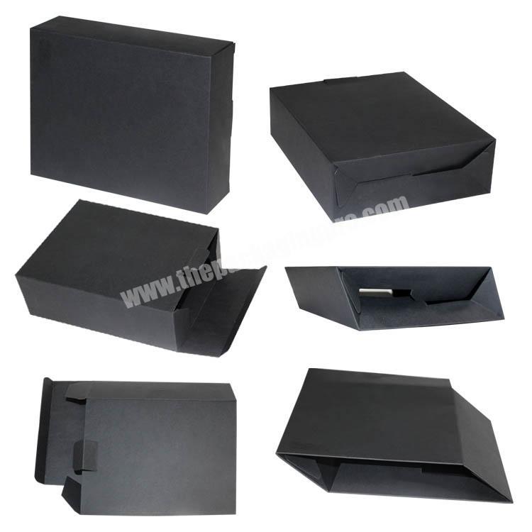 luxury hot sale Custom logo foldable black color automatic buckle bottom card box client size black paper packaging boxes