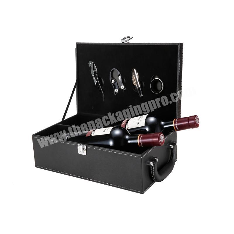 Luxury leather wine box packing box for two bottles leather wine carrier