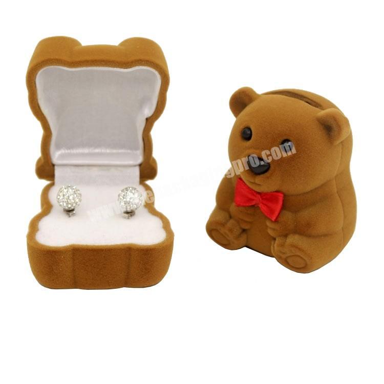 Luxury Little Bear Shape Flocking Jewelry Ring Gift Box With Foam Insert