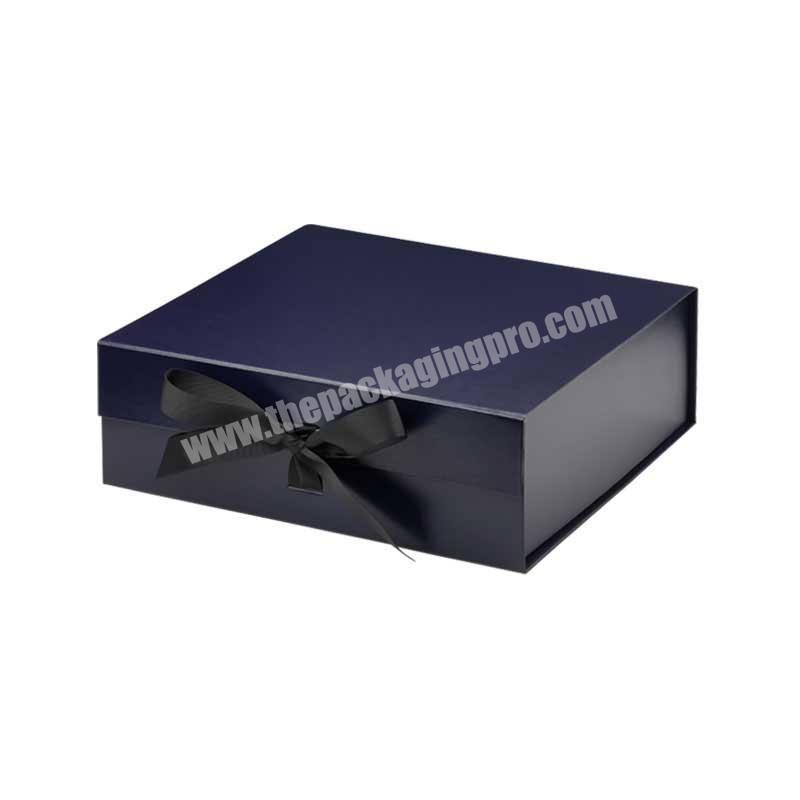 Luxury magnet foldable navy blue large gift box cardboard packaging