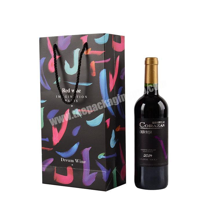 Luxury matt laminated 250 gsm art paper wine vertical paper carry gift bag with rope handle