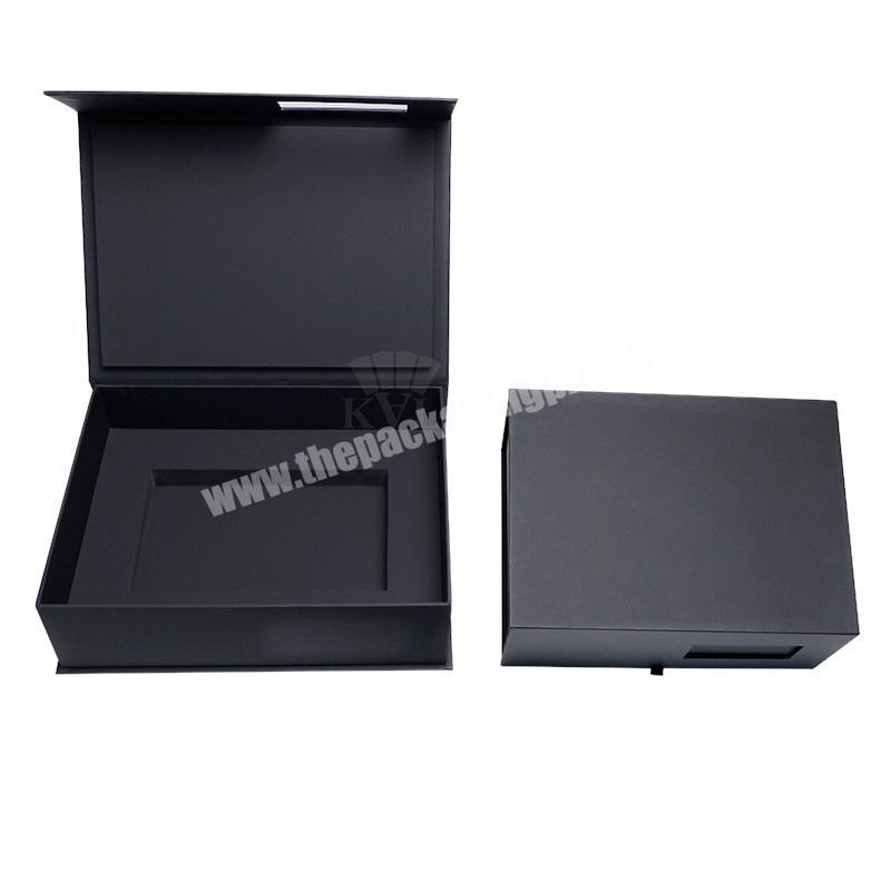 Luxury matte black cardboard gift box large hinged packaging box with magnetic closure lid