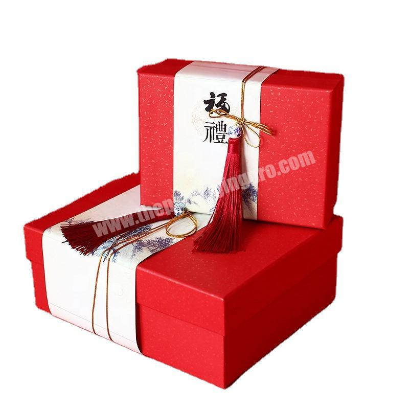Luxury Matte Laminated Red Hardcover Personalized Boxes New Year Products Premium Gift Package With Paper Sleeve