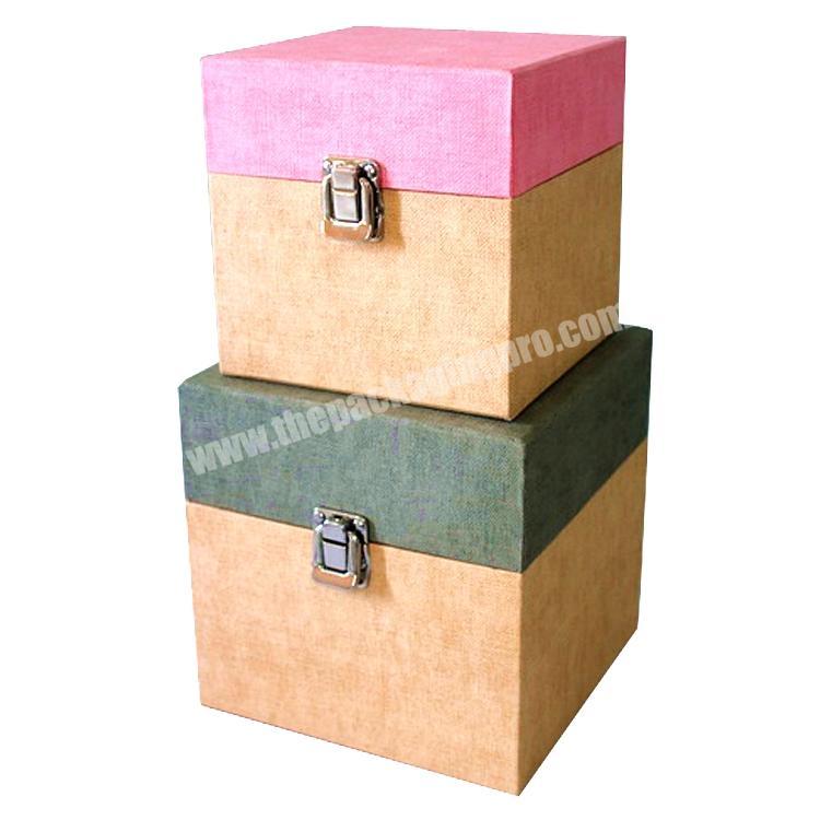 luxury packaging boxes Texture paper square box with metal lock
