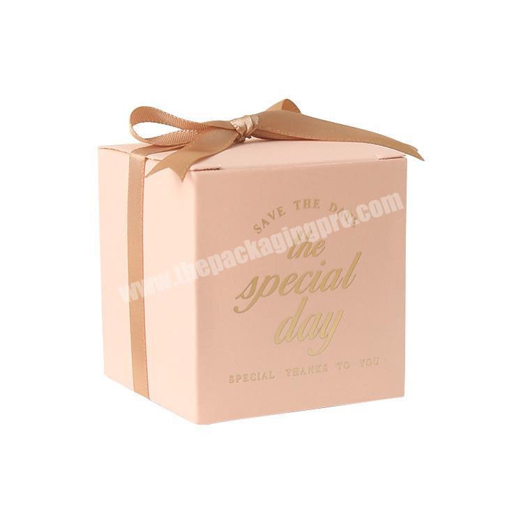 Luxury Paper Candy Box For Wedding Embossing Art Paperboard Gift Box With Ribbon