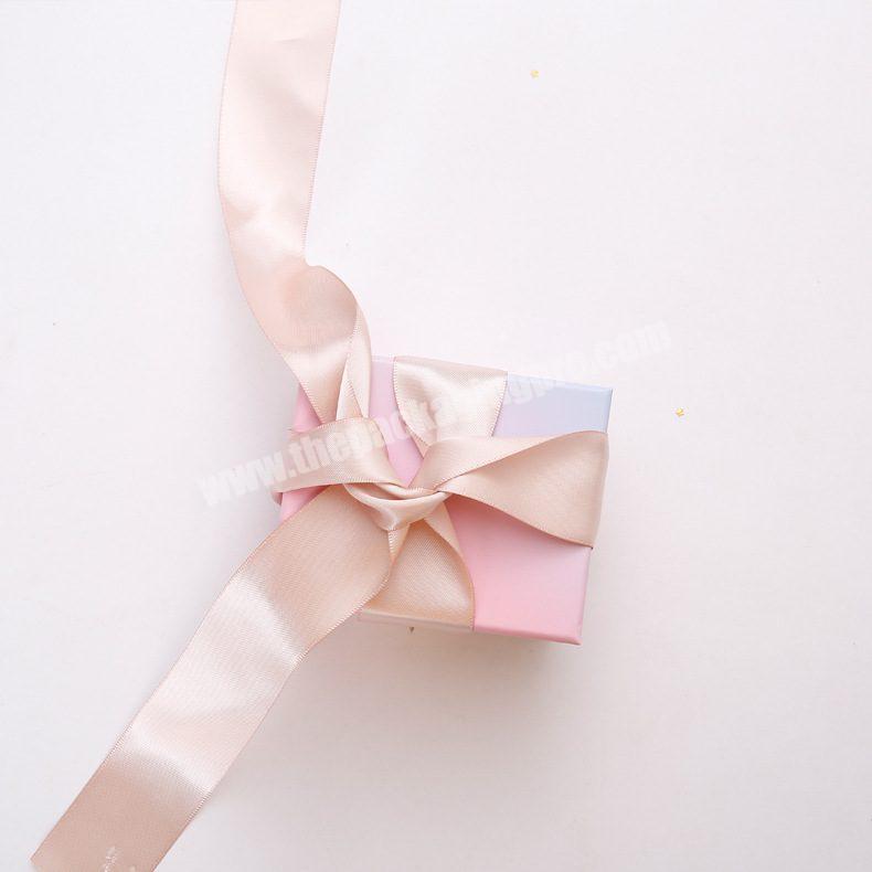 Luxury Paper Cardboard Folding Packaging Box Pink Gift Boxes Ribbon Tie Closures