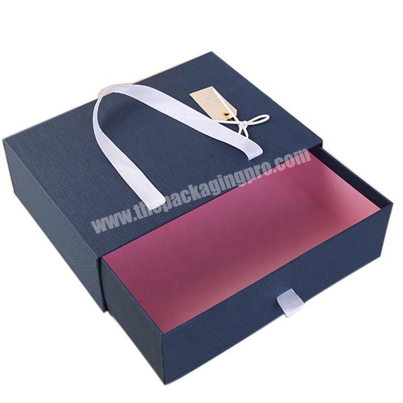 Luxury Paper Gift Packaging Custom Cosmetic Skincare Package Drawer Slide Out Box with Ribbon Handles