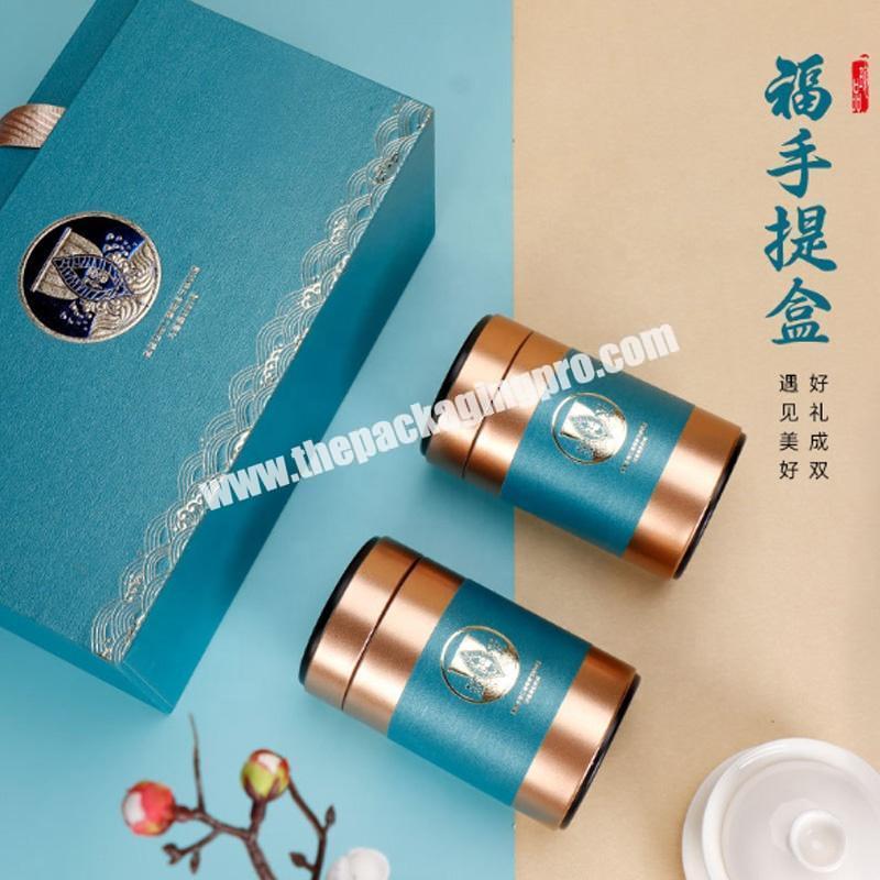 Luxury paper packaging tea set sliding cardboard gift box with ribbon