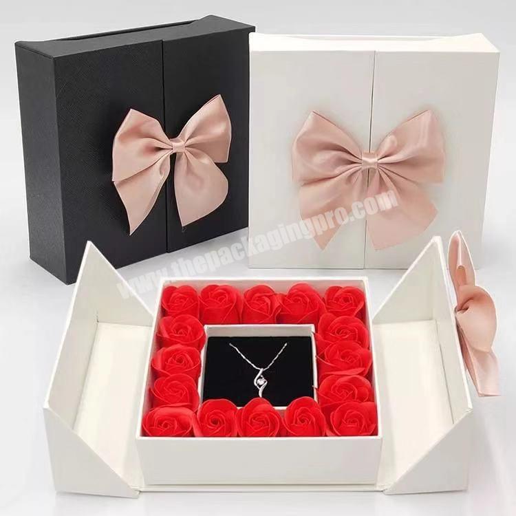 Luxury Personalised Flower Box Bowknot Decoration Romantic Jewelry Paper Box Folding Jewelry Display Box Ring For Necklace