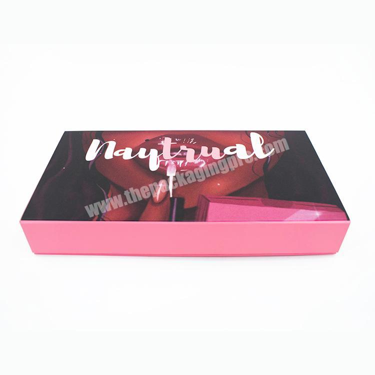 Luxury Pink Color Cardboard Magnetic Book Style Box for Lipgloss tube with mirror
