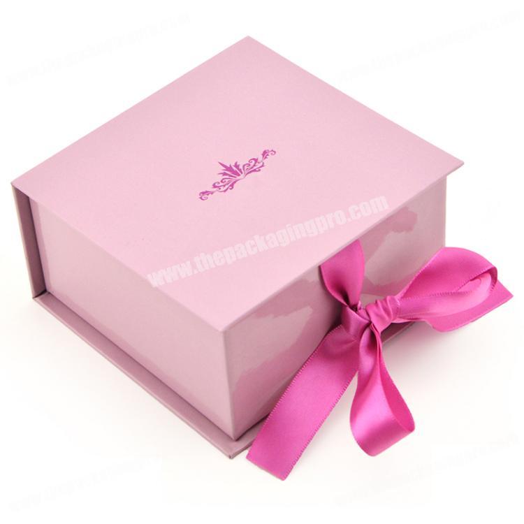 Luxury Pink Custom  Logo Cardboard Paper Flip Top Ribbon Closure Packaging  Gift Box