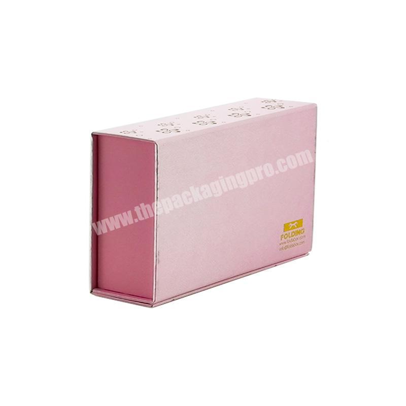 Luxury pink flat foldable magnetic closure gift box packaging with fabric