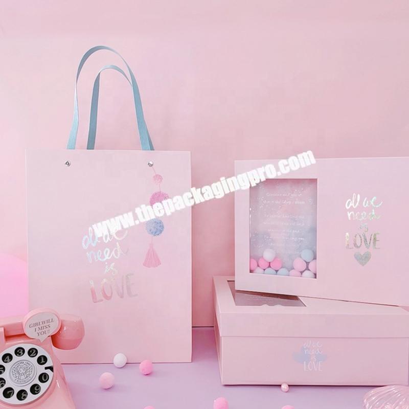 Luxury pink hard cardboard paper gift pack box cosmetic gift lid off paper box